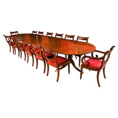 Vintage 15ft Regency Revival 3 pillar dining table & 14 Swagback chairs 20th C