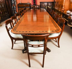 Vintage Regency Revival 3 Pillar Dining Table & 16 Chairs Mid 20th C