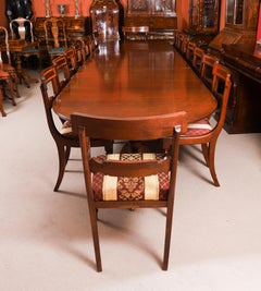 Vintage 15ft Regency Revival 3 pillar dining table & 16 chairs Mid 20th Century