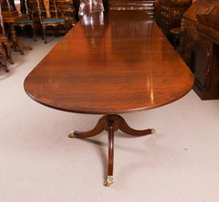 Vintage 15ft Regency Revival Triple Pillar Dining Table Mid 20th Century