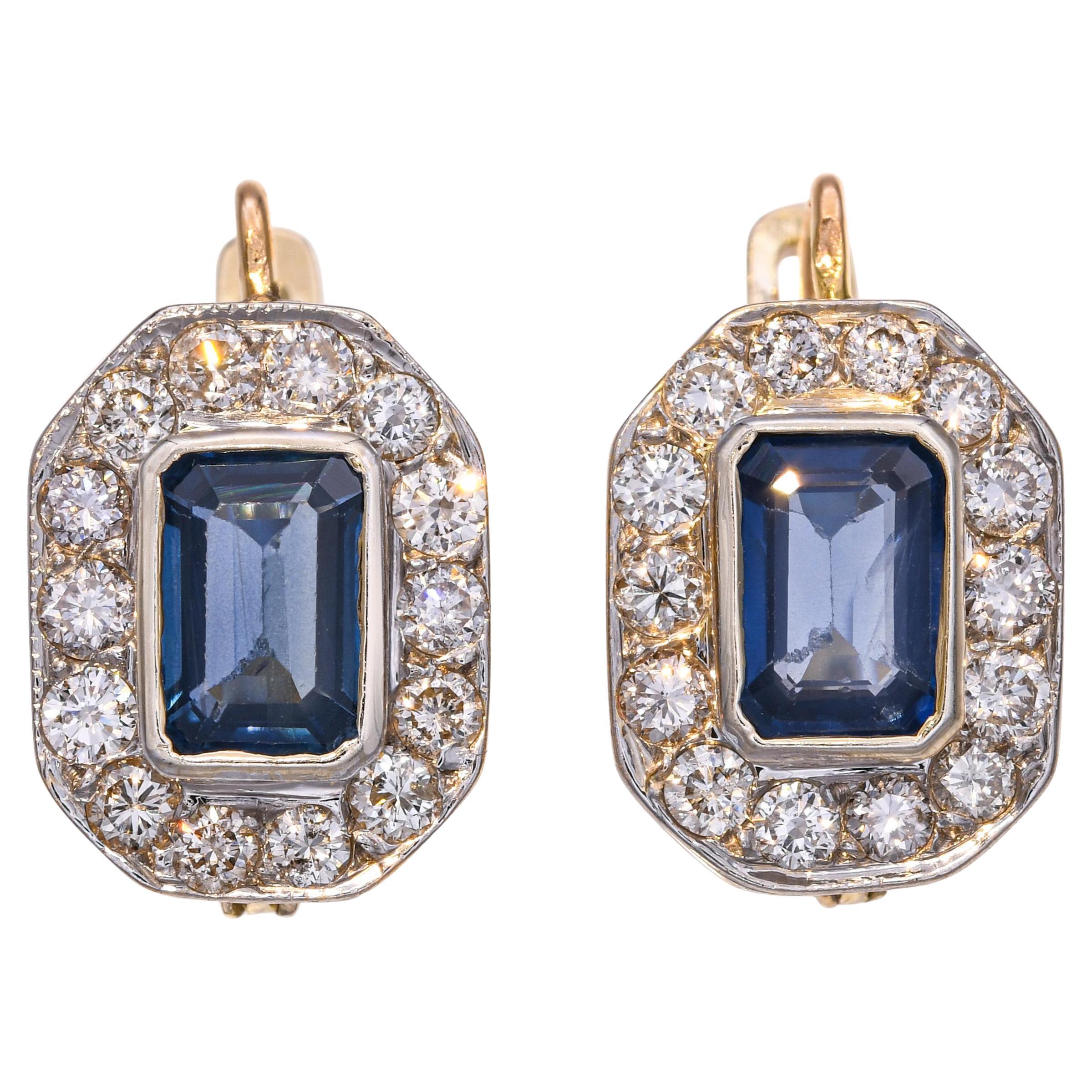 Orecchini vintage in oro giallo 15k con zaffiro e diamante da 1,38tcw