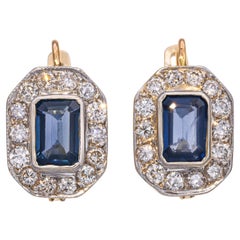 Vintage 15k Yellow Gold 1.38tcw Sapphire and Diamond Earrings