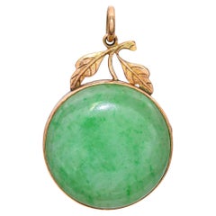 Vintage 15k Yellow Gold 8.20ct Jadeite Jade Locket Pendant