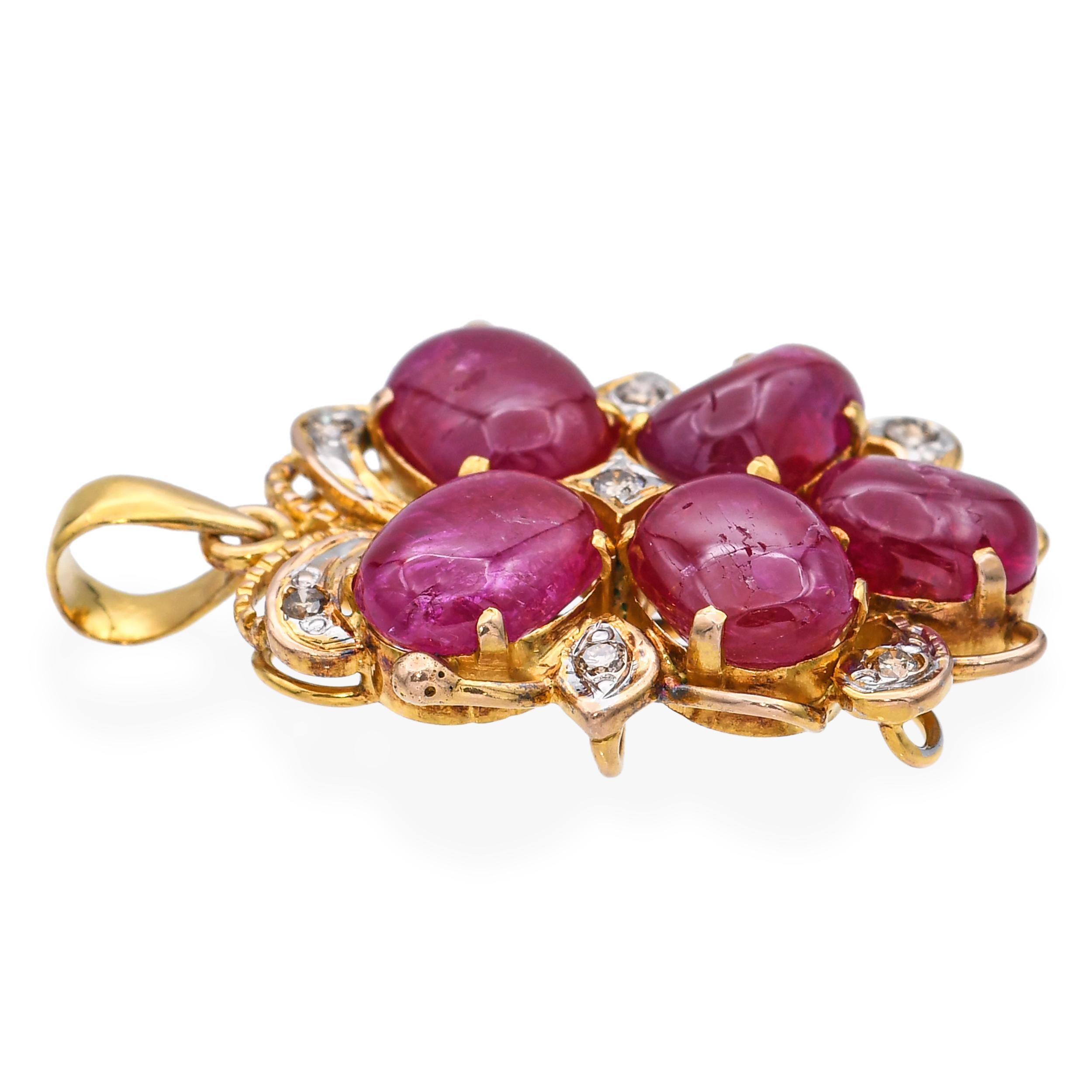 Pendentif vintage en or jaune 15k 8.2tcw rubis et 0.1tcw diamant en vente 1