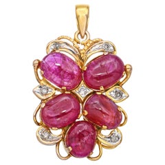 Vintage 15k Yellow Gold 8.2tcw Ruby and 0.1tcw Diamond Pendant