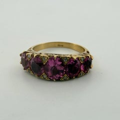 Vintage 15K Yellow Gold Pink Gemstone & Diamond Chip Ring Size 6 Estate
