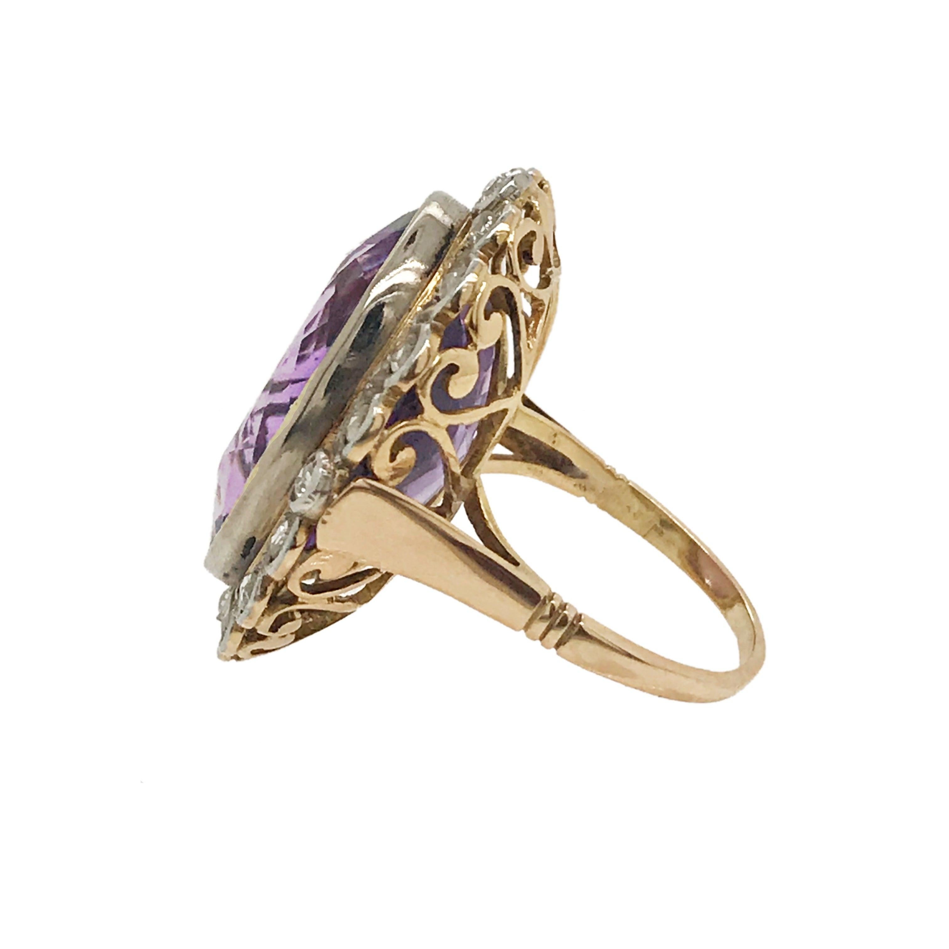 Oval Cut Vintage 16 Carat Amethyst and Diamond Ring Set in 18 Karat Gold For Sale