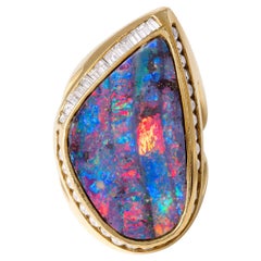 Vintage 16 Carat Boulder Opal Freeform Ring with 2.00 Carat Diamonds in 18K Yell