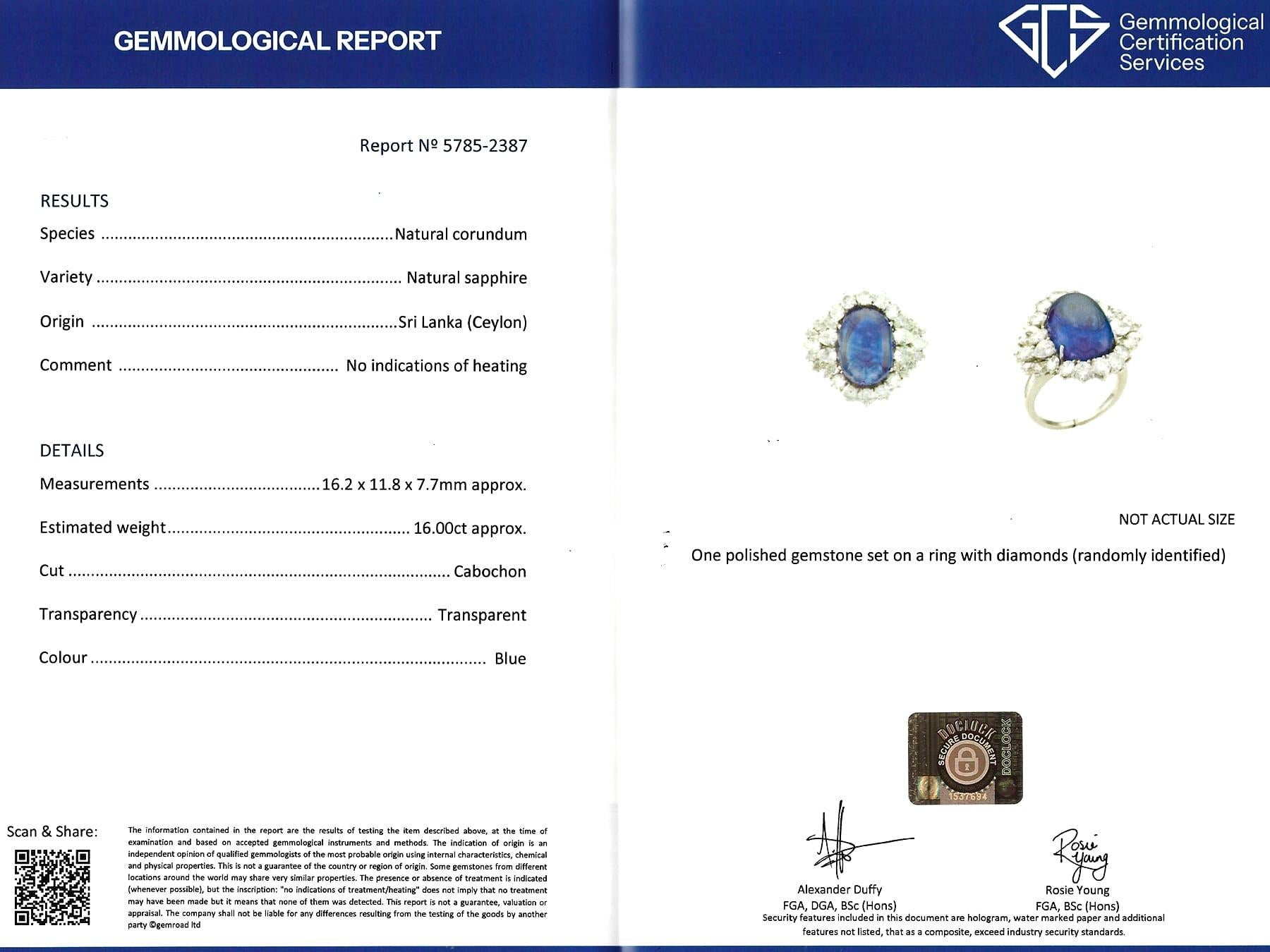Anello di fidanzamento in platino con zaffiro di Ceylon da 16 carati e diamante da 4,95 carati. in vendita 8