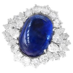 Vintage 16 Carat Ceylon Sapphire and 4.95 Carat Diamond Platinum Enagement Ring
