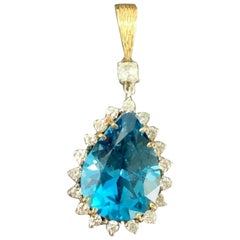 Vintage 16 Carat London Blue Topaz VS Diamond Necklace Pendant