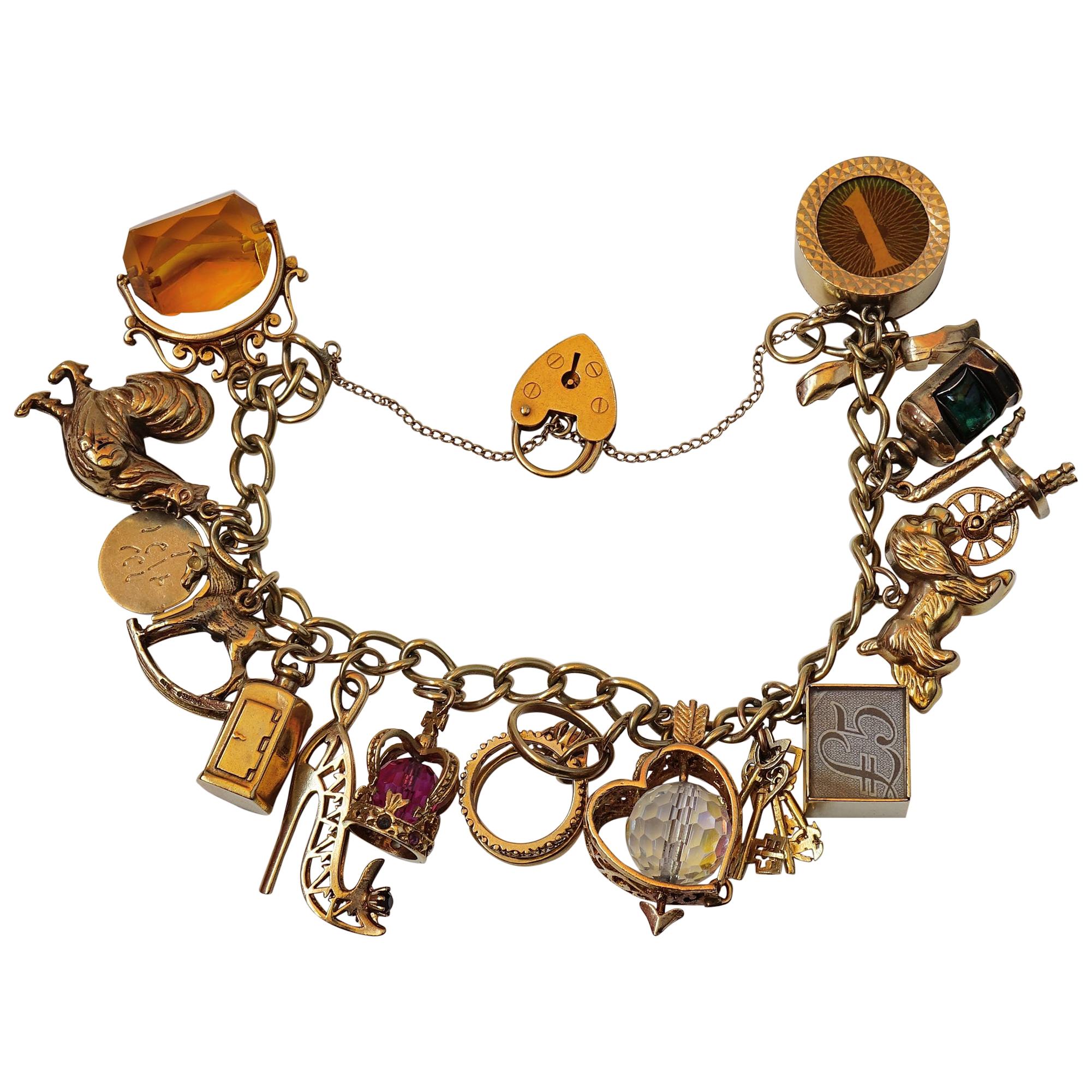 Vintage 16 Charm Bracelet 9 Carat Solid Gold English Hallmarked