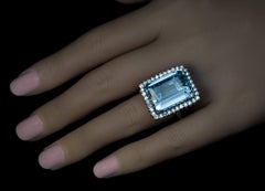 Vintage 16 Carat Aquamarine Diamond Cocktail Ring