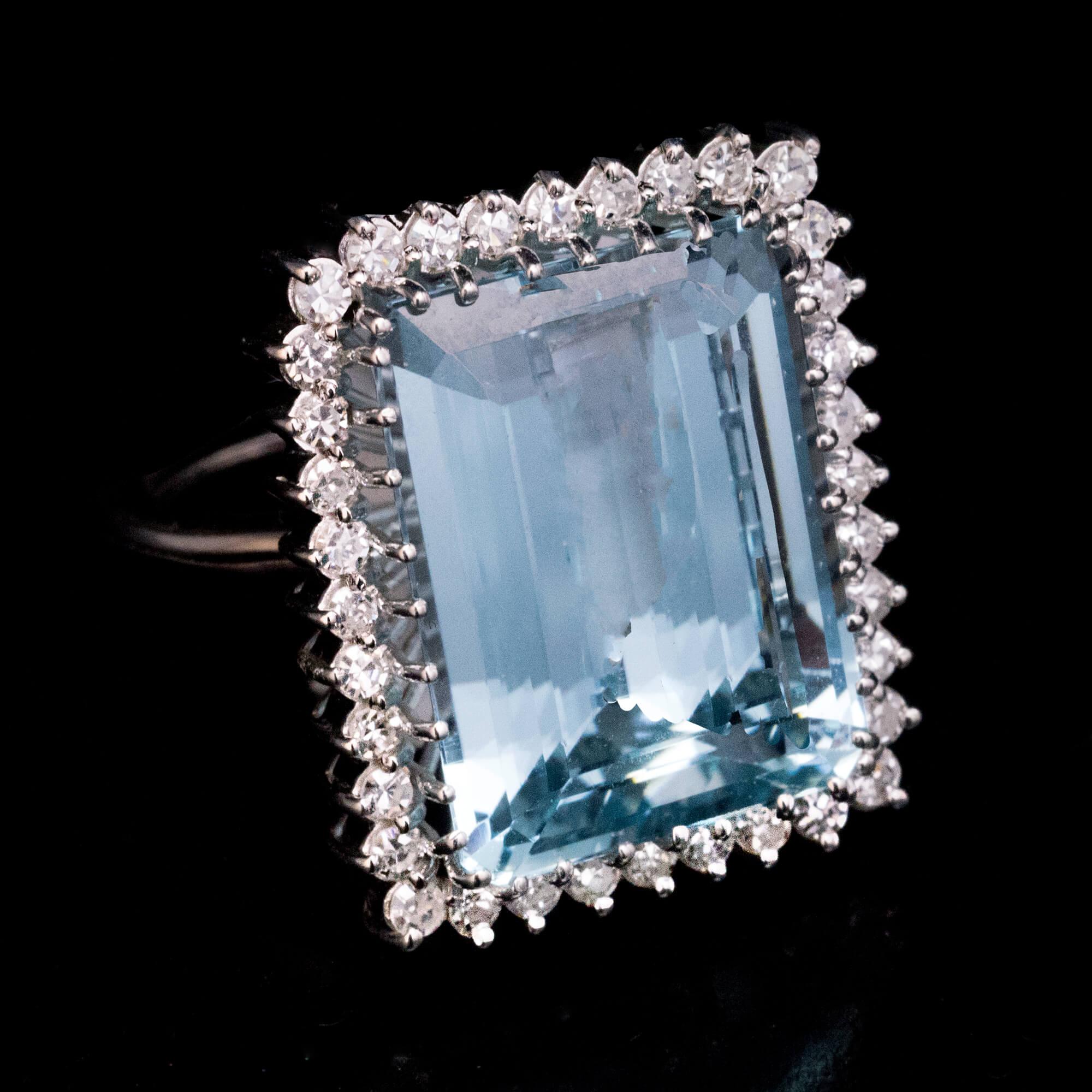Single Cut Vintage 16 Carat Aquamarine Diamond Cocktail Ring For Sale