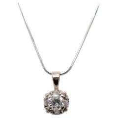 Vintage Round Brilliant Cut Diamond & 14K White Gold Pendant Necklace