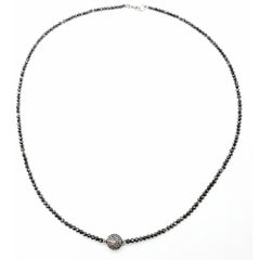 Vintage 16-Inch Black Diamond Bead Necklace, 14K White Gold, 29ct