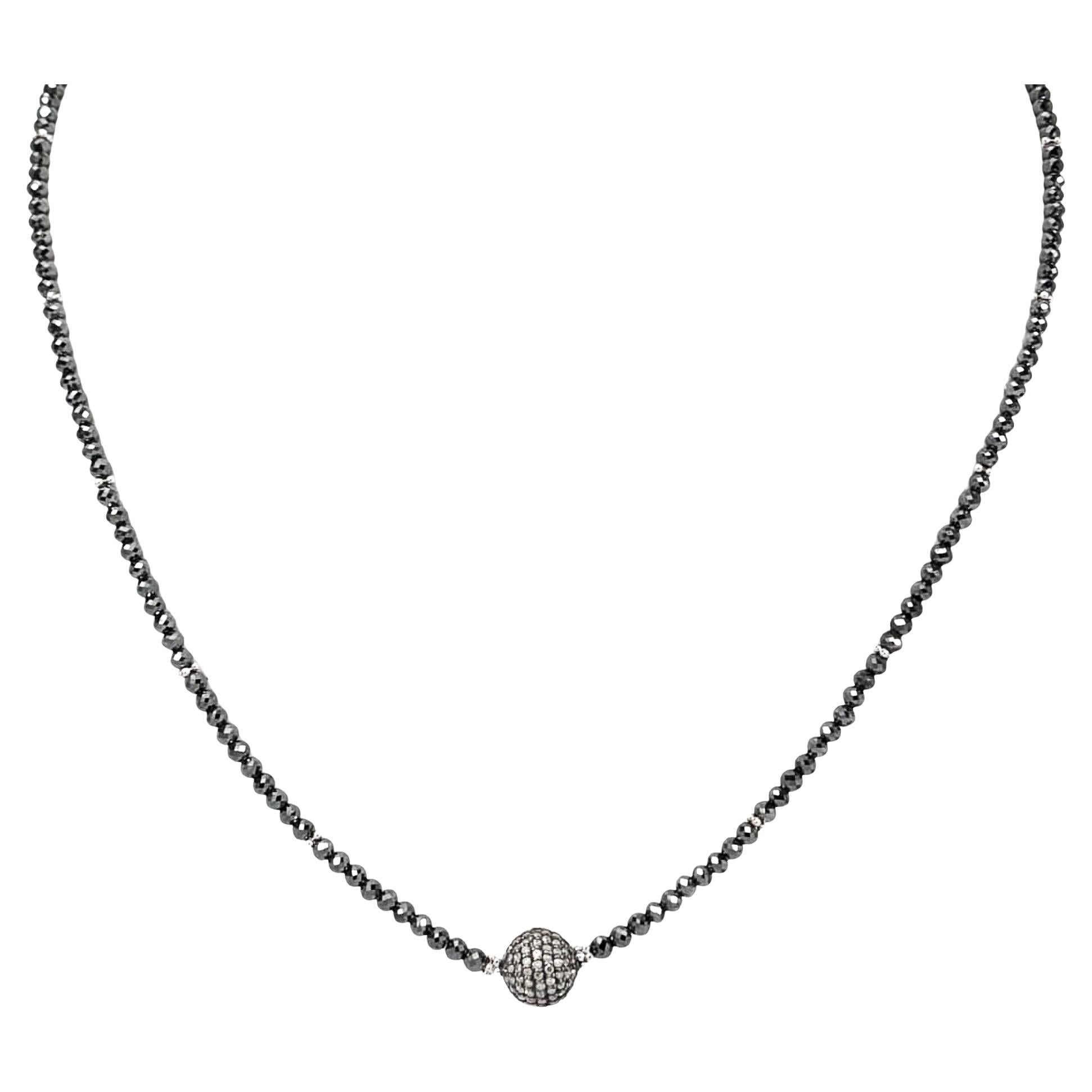 Collar Vintage de 16" con Diamantes Negros(29.00CT) en Oro Blanco de 14K