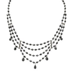 Vintage 16" Natural Black Diamond(80.00ct) Cleopatra Necklace in 18K White Gold