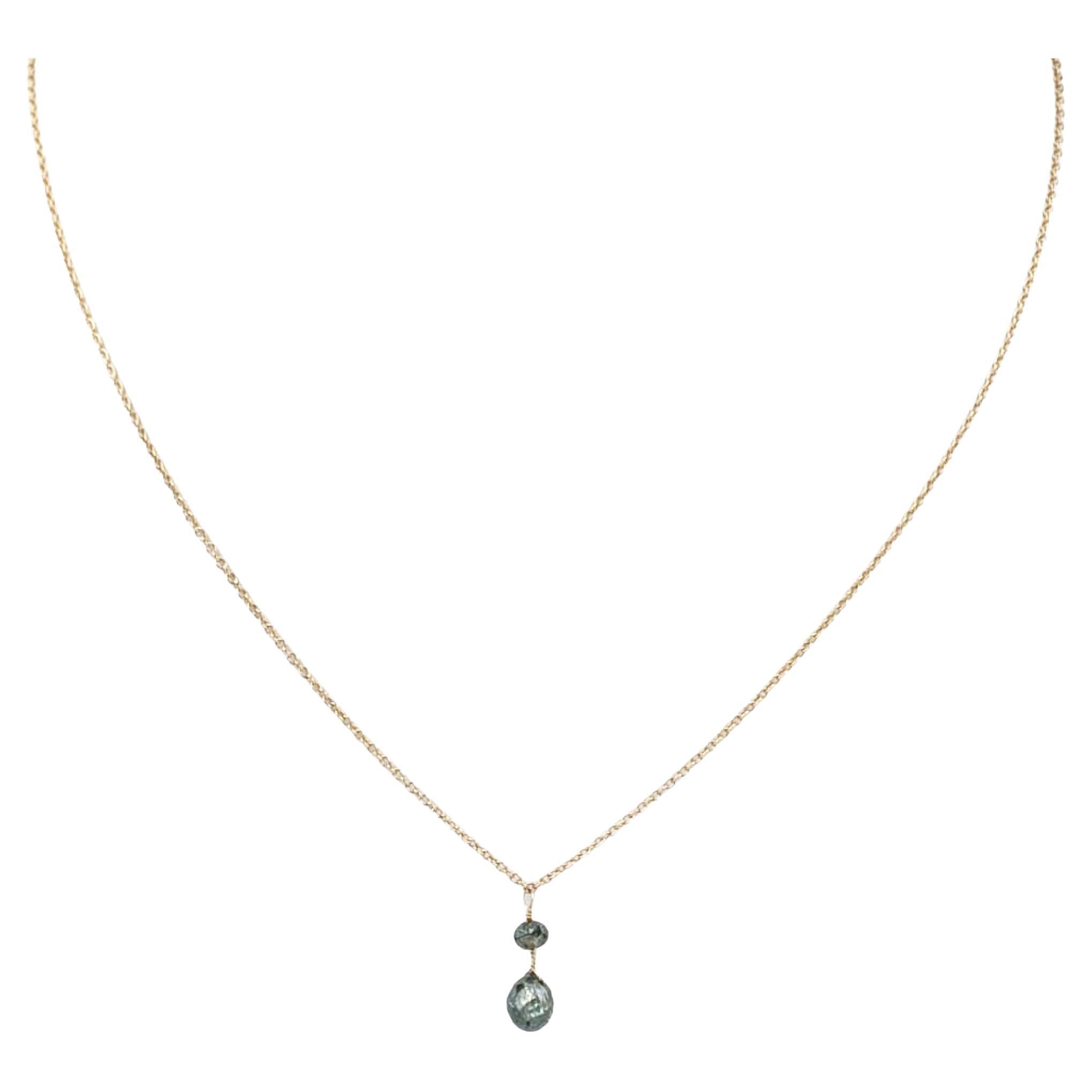 Collana vintage da 16" con diamante blu verdastro (1,50ct) in oro giallo 18 carati
