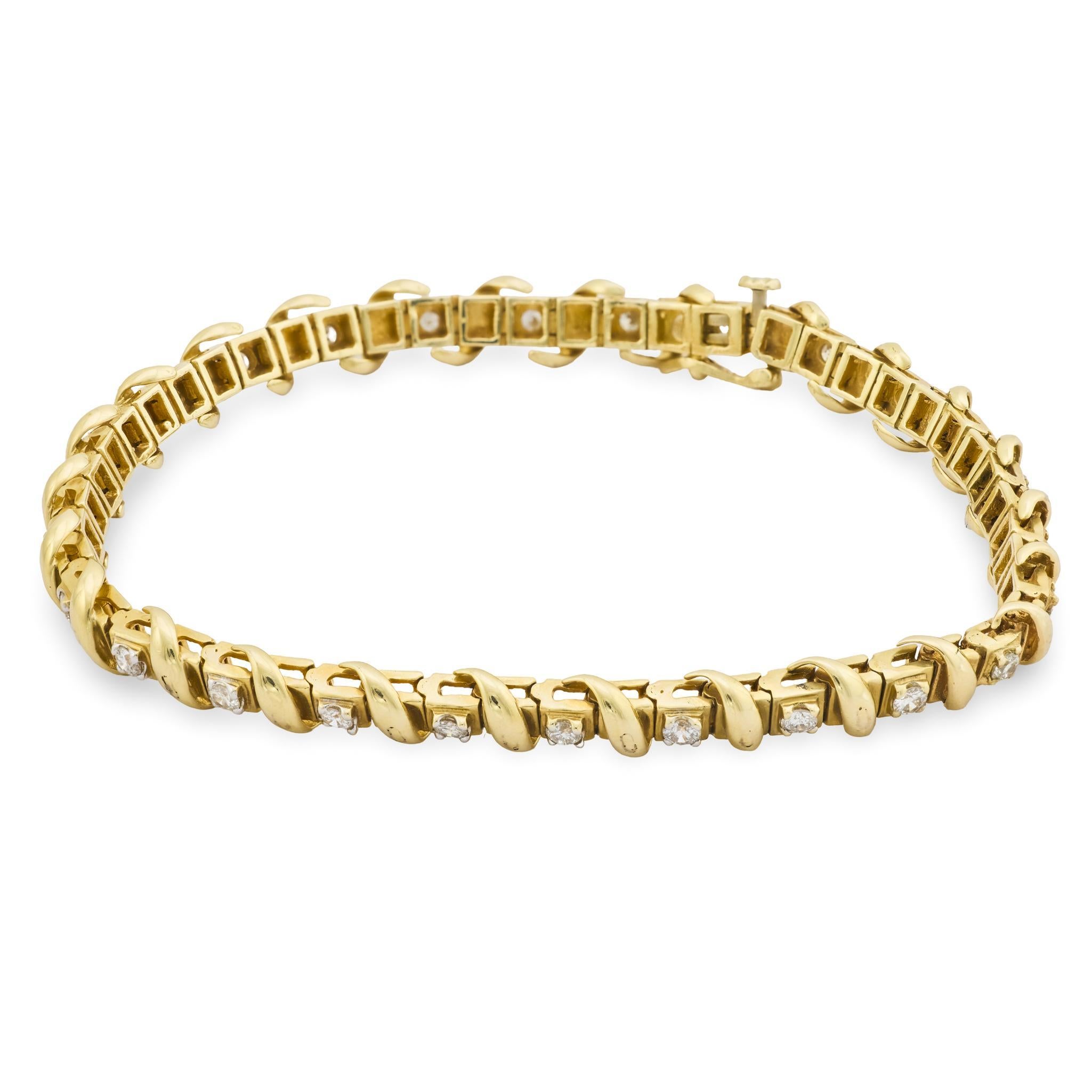 Bracelet vintage en or jaune 14k et diamant de 1,60 carat