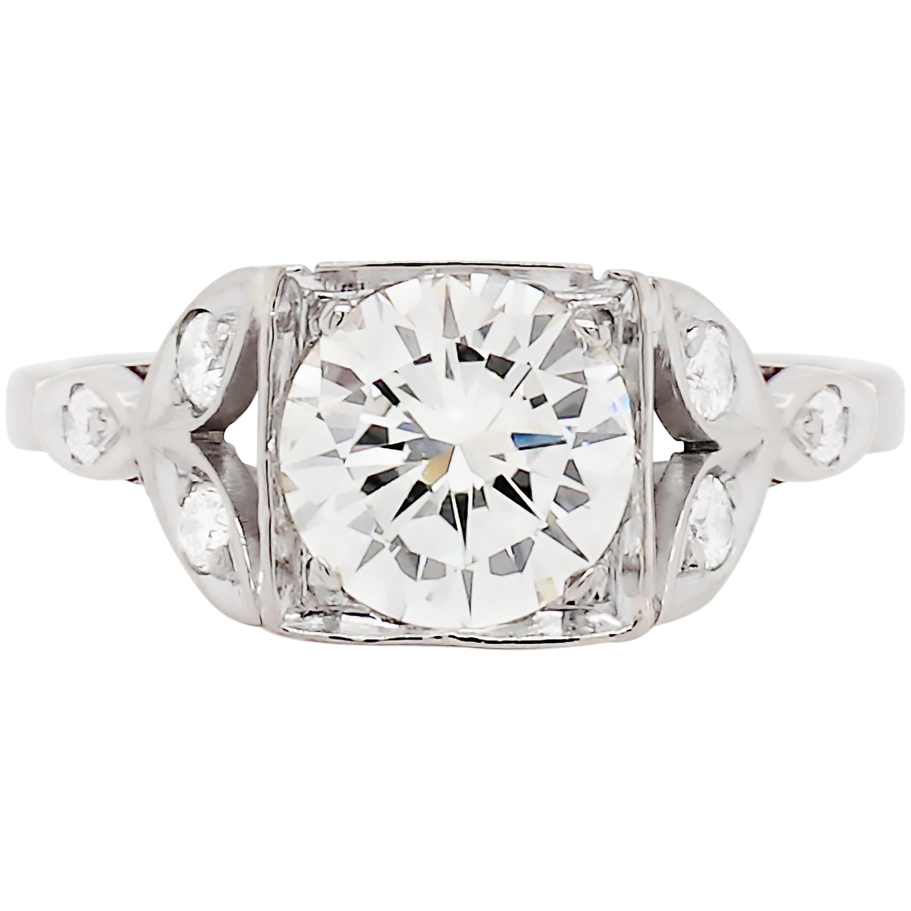 Vintage 1.58 Carat Diamond Platinum Engagement Ring, circa 1950s