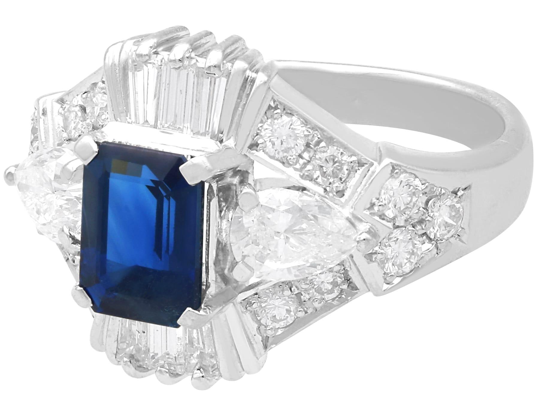 Zafiro vintage de 1,60 quilates Diamante de 1,99 quilates Anillo de vestido de platino Circa 1990 en venta 4