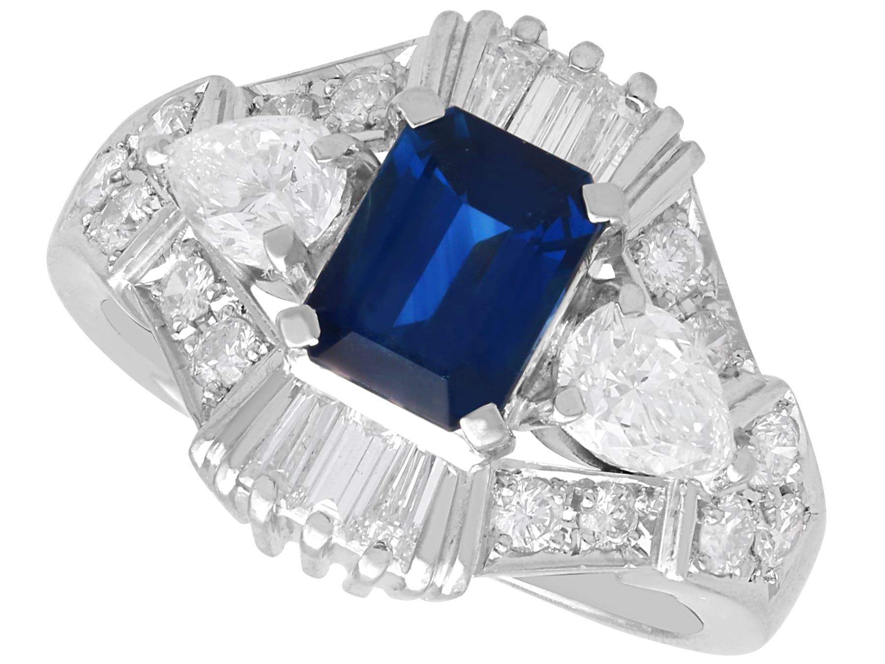 Vintage 1,60 Karat Saphir 1,99 Karat Diamant Platin Kleid Ring CIRCA 1990