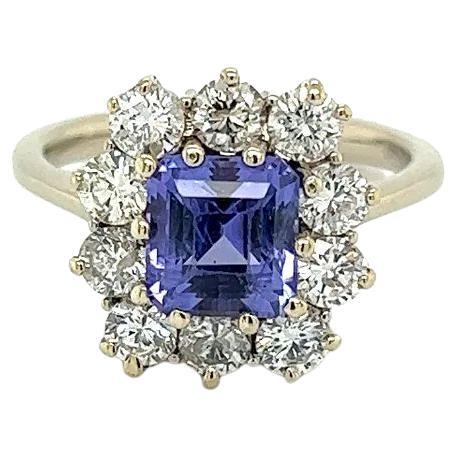 Vintage 1.60 Carat Square Emerald Cut Tanzanite and Diamond Gold Cocktail Ring For Sale