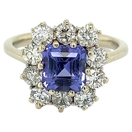 Anillo de cóctel de oro vintage de tanzanita y diamantes talla esmeralda cuadrados de 1,60 quilates en venta