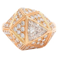 Vintage 1,60 Karat Dreieckiger Brillantschliff Diamant Geometrischer Dome Ring