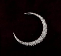 Vintage 1.60 Carat Brilliant Cut F/G VVS Diamond Crescent Moon Brooch/Pendant