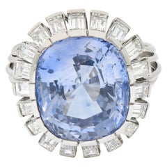 Vintage 16.05 Carats No Heat Ceylon Sapphire Diamond Platinum Cluster Ring Vintage 16.05 Carats No Heat Ceylon Sapphire Diamond Platinum Cluster Ring