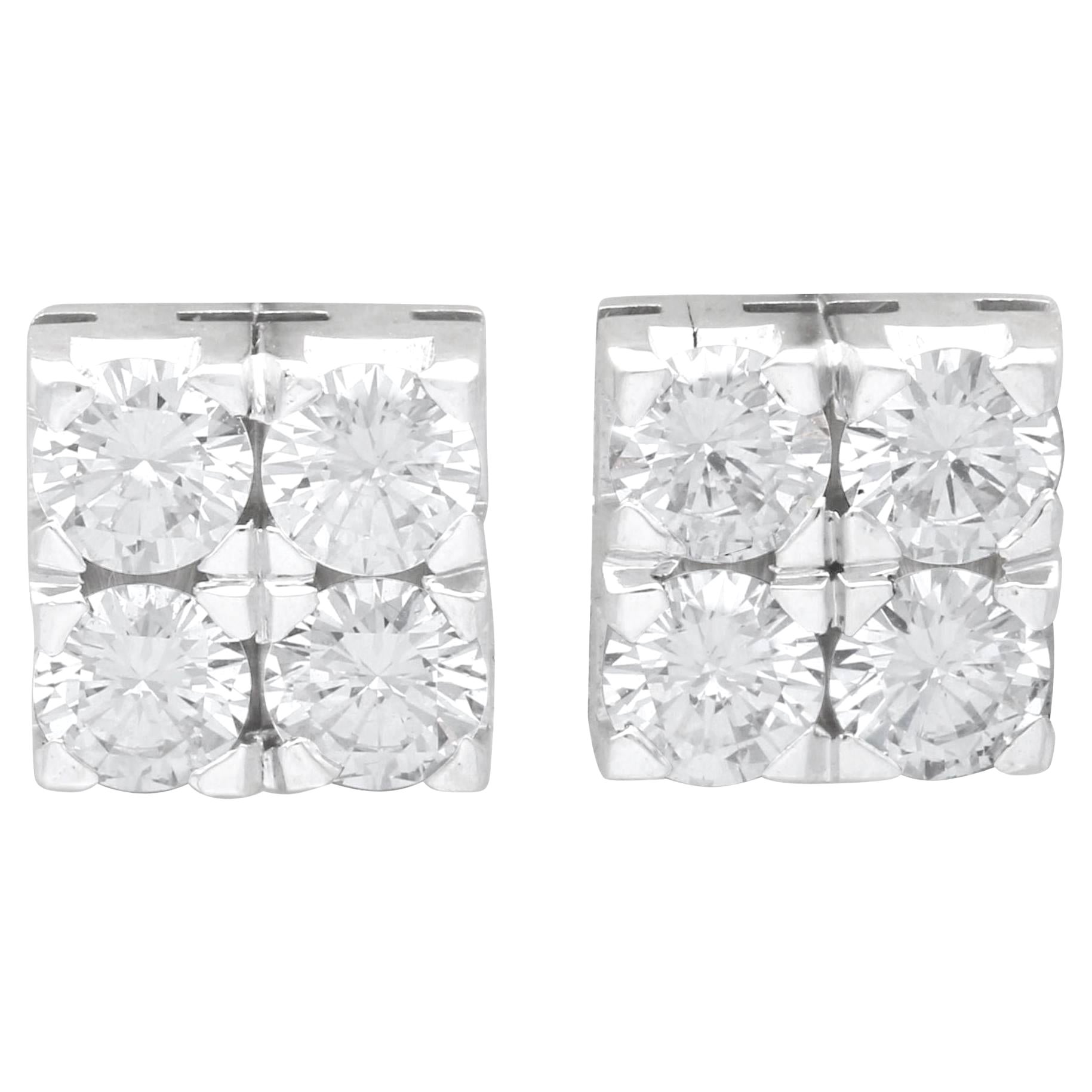 Vintage 1.60Ct Diamond and 18k White Gold Stud Earrings Circa 1990