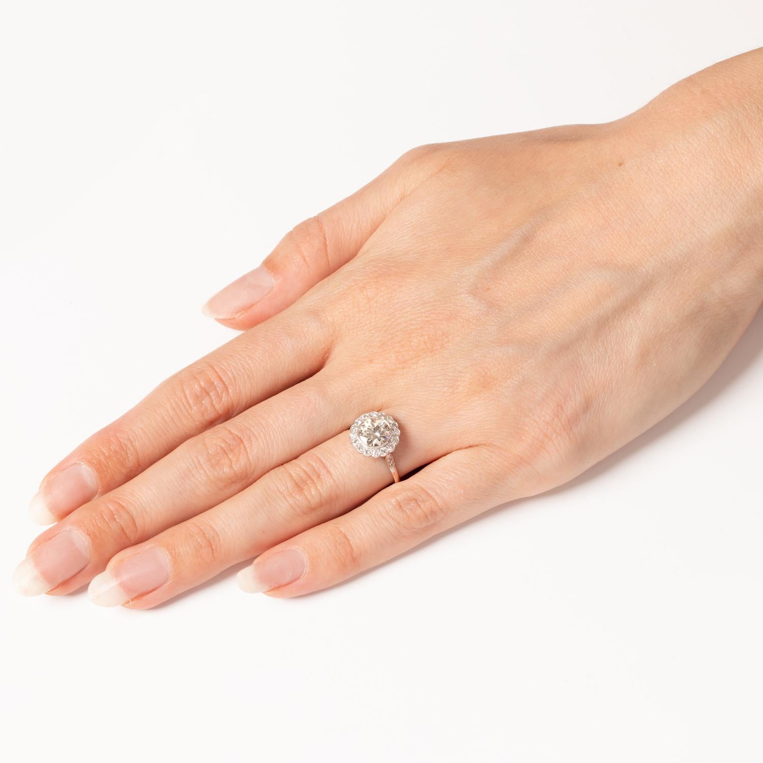 De las mujeres Anillo vintage con racimo de diamantes de 1,60 ct, c.1950 en venta