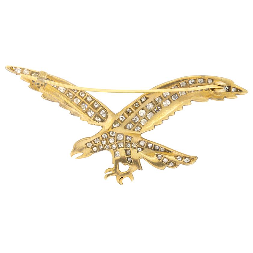 Round Cut Vintage 1.60ct Diamond Eagle Brooch, c.1980s For Sale