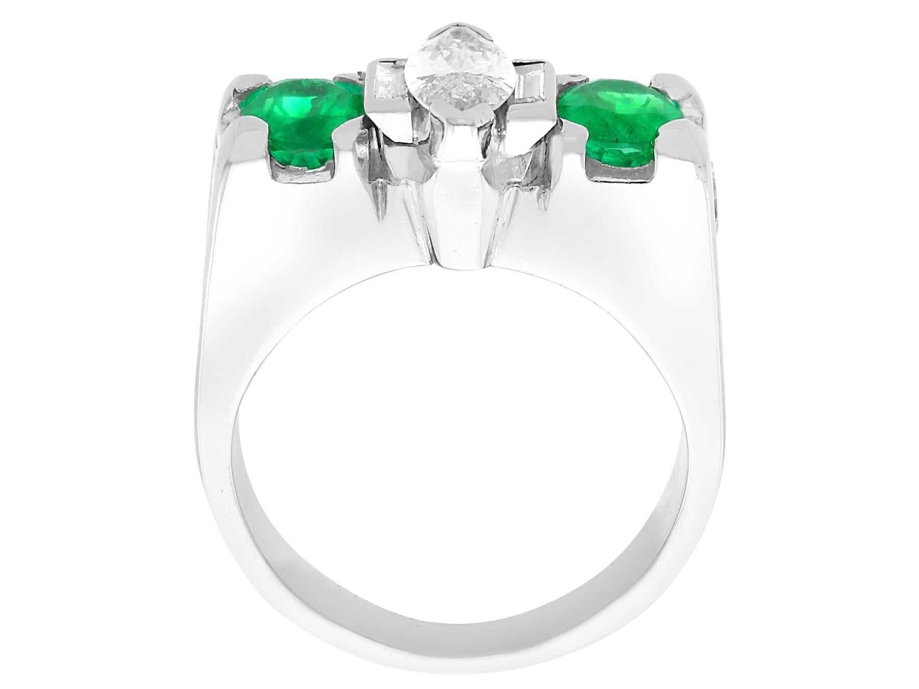 Baguette Cut Vintage 1.60ct Emerald 2.63 Diamond Platinum Dress Ring For Sale