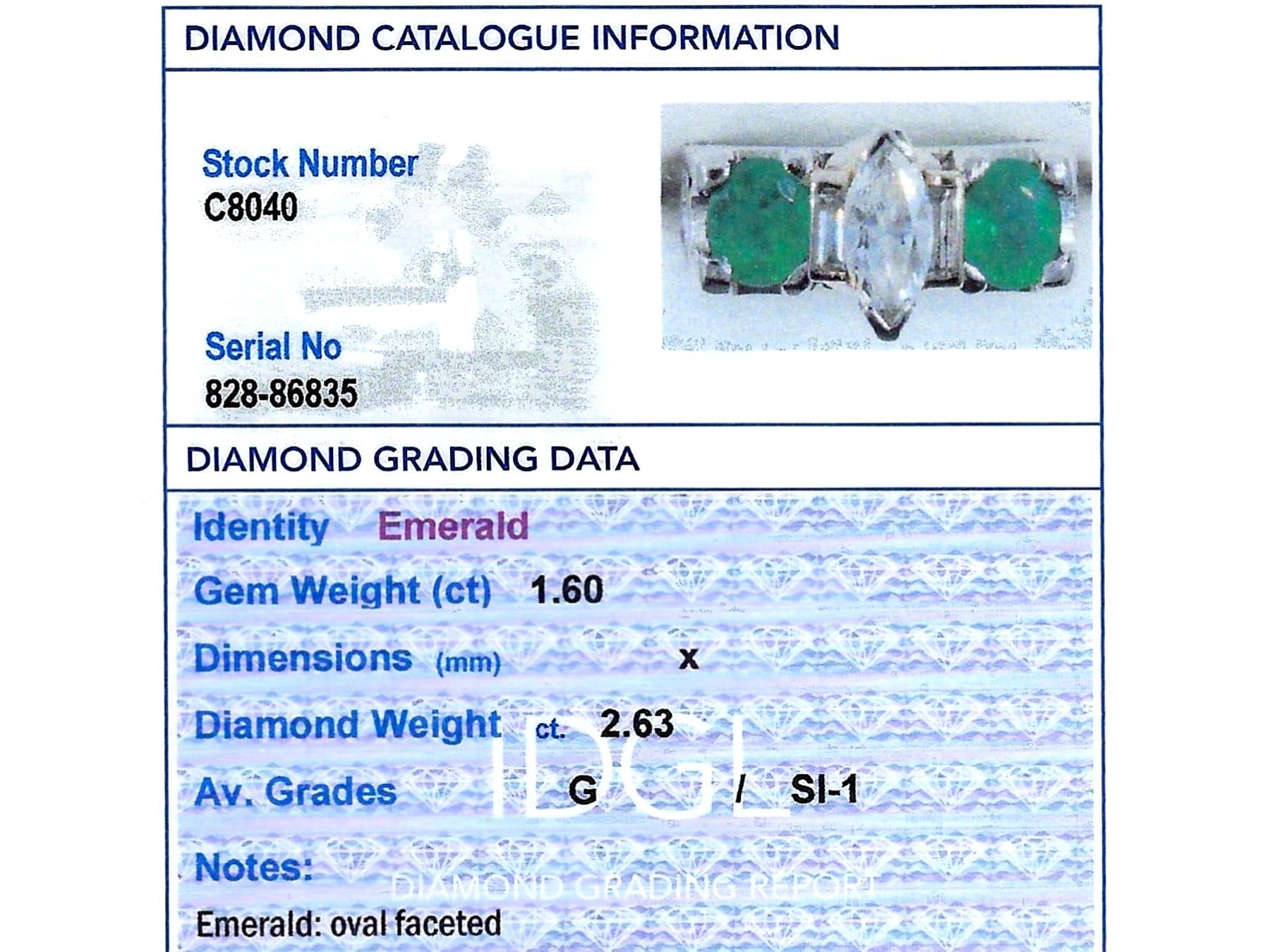 Vintage 1.60ct Emerald 2.63 Diamond Platinum Dress Ring For Sale 1