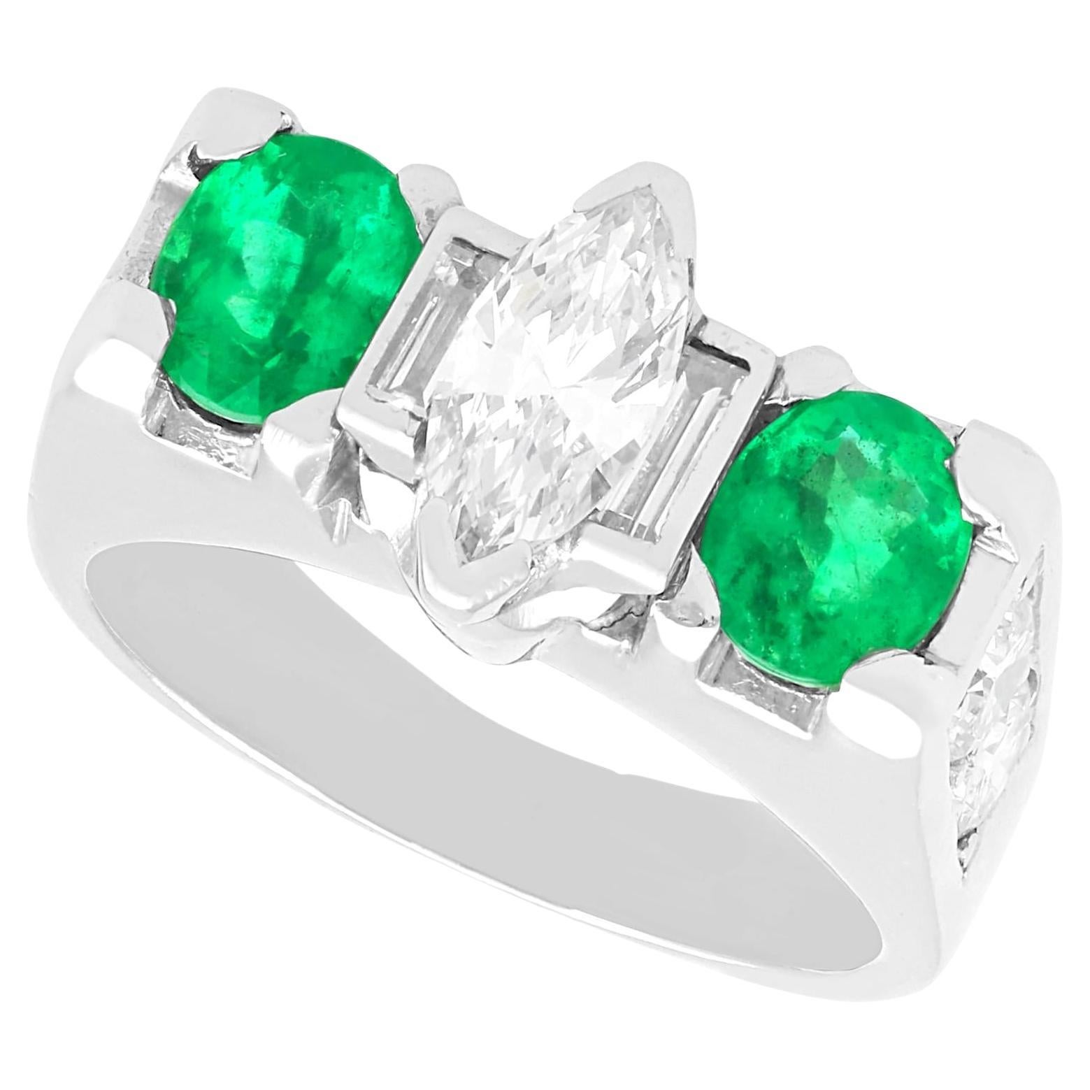 Vintage 1.60ct Emerald 2.63 Diamond Platinum Dress Ring For Sale