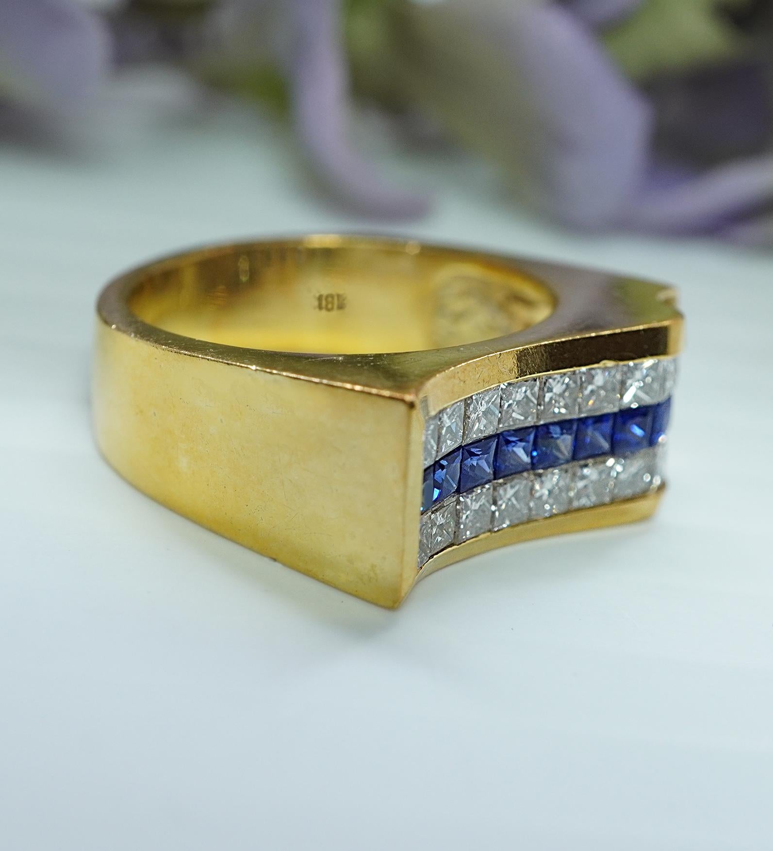 Vintage By 1,60ct Anello con diamante e zaffiro Principessa di Ceylon in oro 18K In condizioni buone in vendita a Brambleton, US