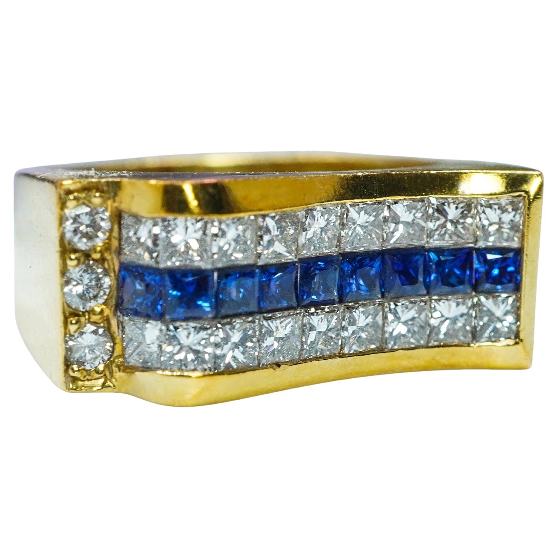 Vintage 1.60ct Princesa Ceilán Zafiro Diamante Anillo 18K Oro Pesado Estate