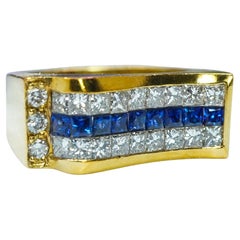 Vintage 1.60ct Princess Ceylon Sapphire Diamond Ring 18K Gold Heavy Estate