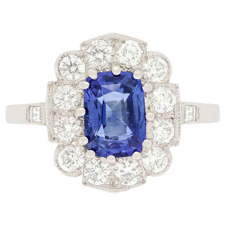 Vintage 1.60ct Sapphire and Diamond Cluster Ring, c.1960s For Sale