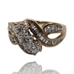 Vintage 1.60tcw Diamond Swirl Band with Round & Baguette Cuts 14k Gold