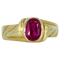 Retro 1.61 Carat Red Ruby Oval Cut Center Band Men Ring 14k