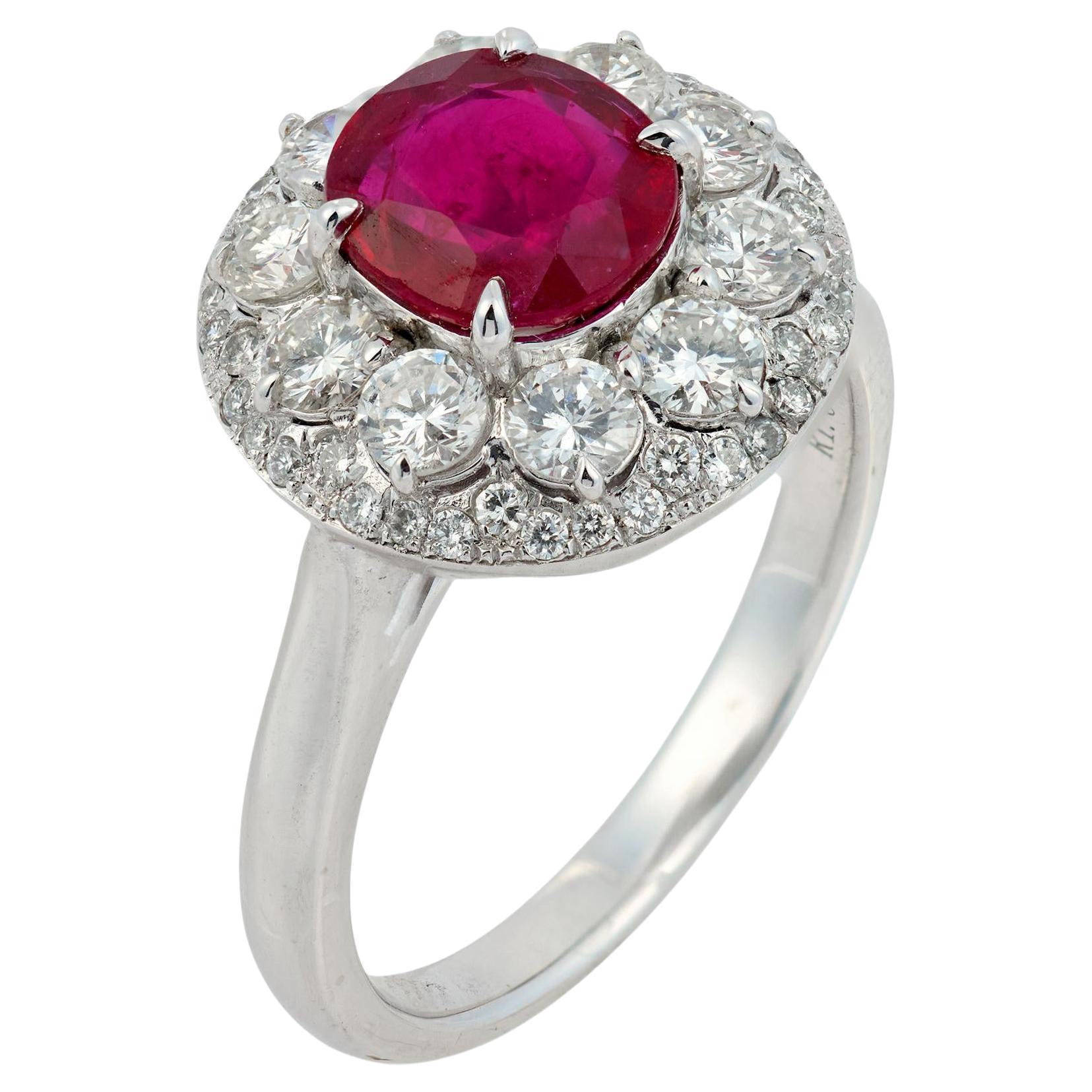 Vintage 1.61 carat ruby diamond platinum cluster ring
