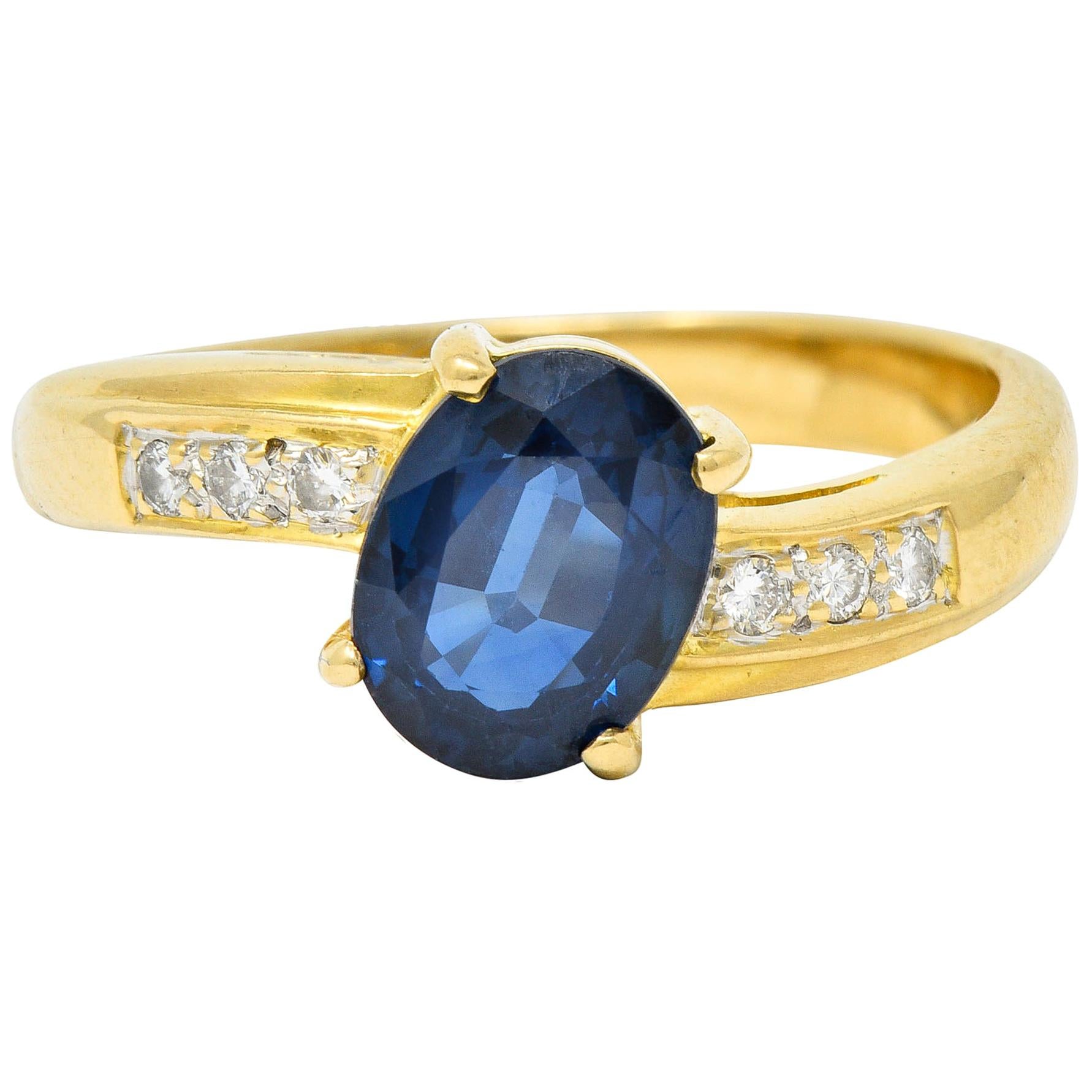 Vintage 1.61 Carat Sapphire Diamond 18 Karat Gold Bypass Ring