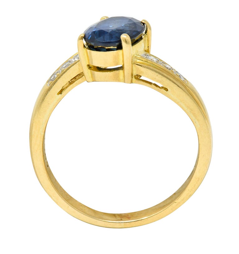 Vintage 1.61 Carat Sapphire Diamond 18 Karat Gold Bypass Ring For Sale 1