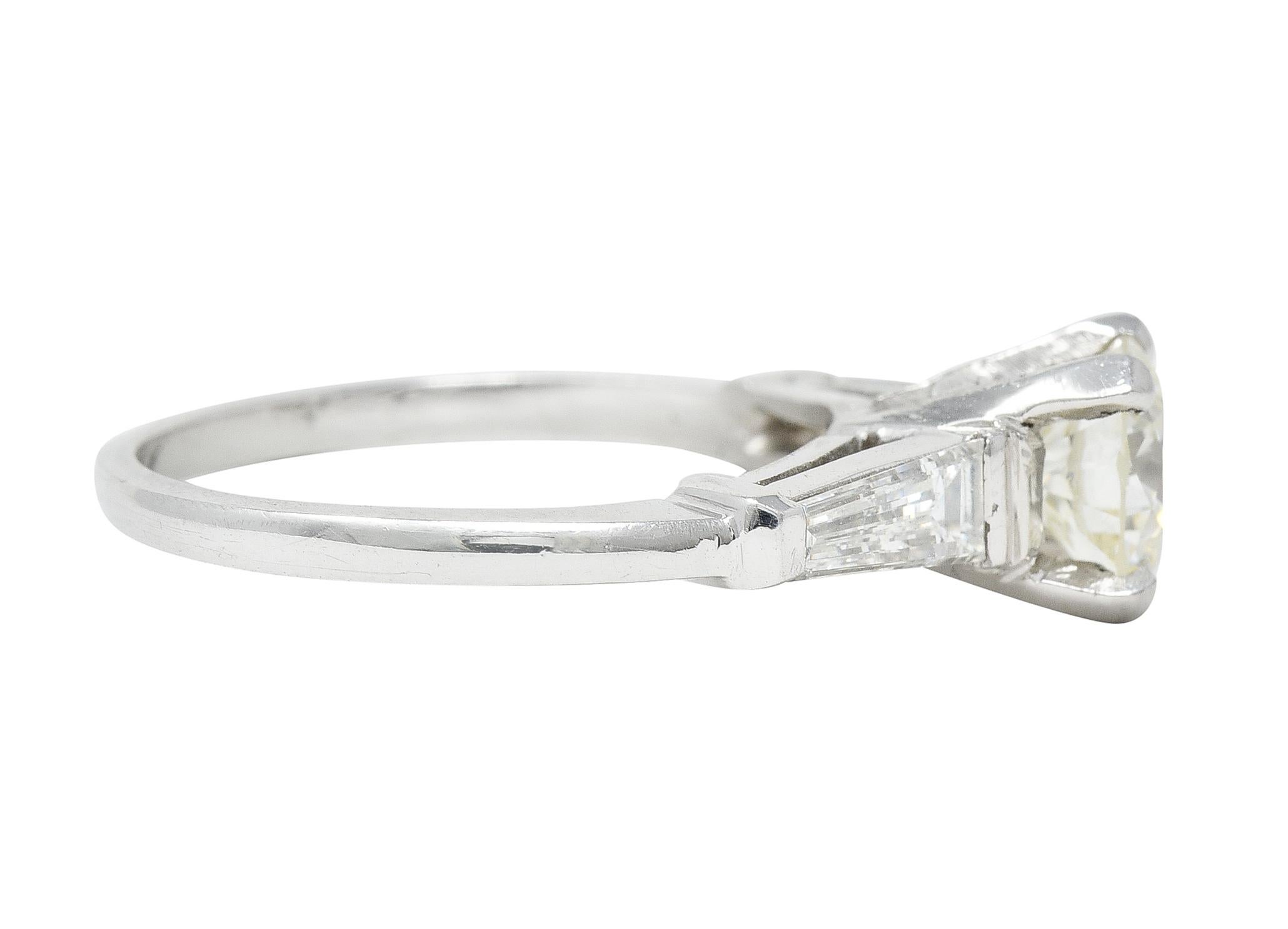 Old European Cut Vintage 1.61 CTW Old European Diamond Platinum Three Stone Engagement Ring For Sale