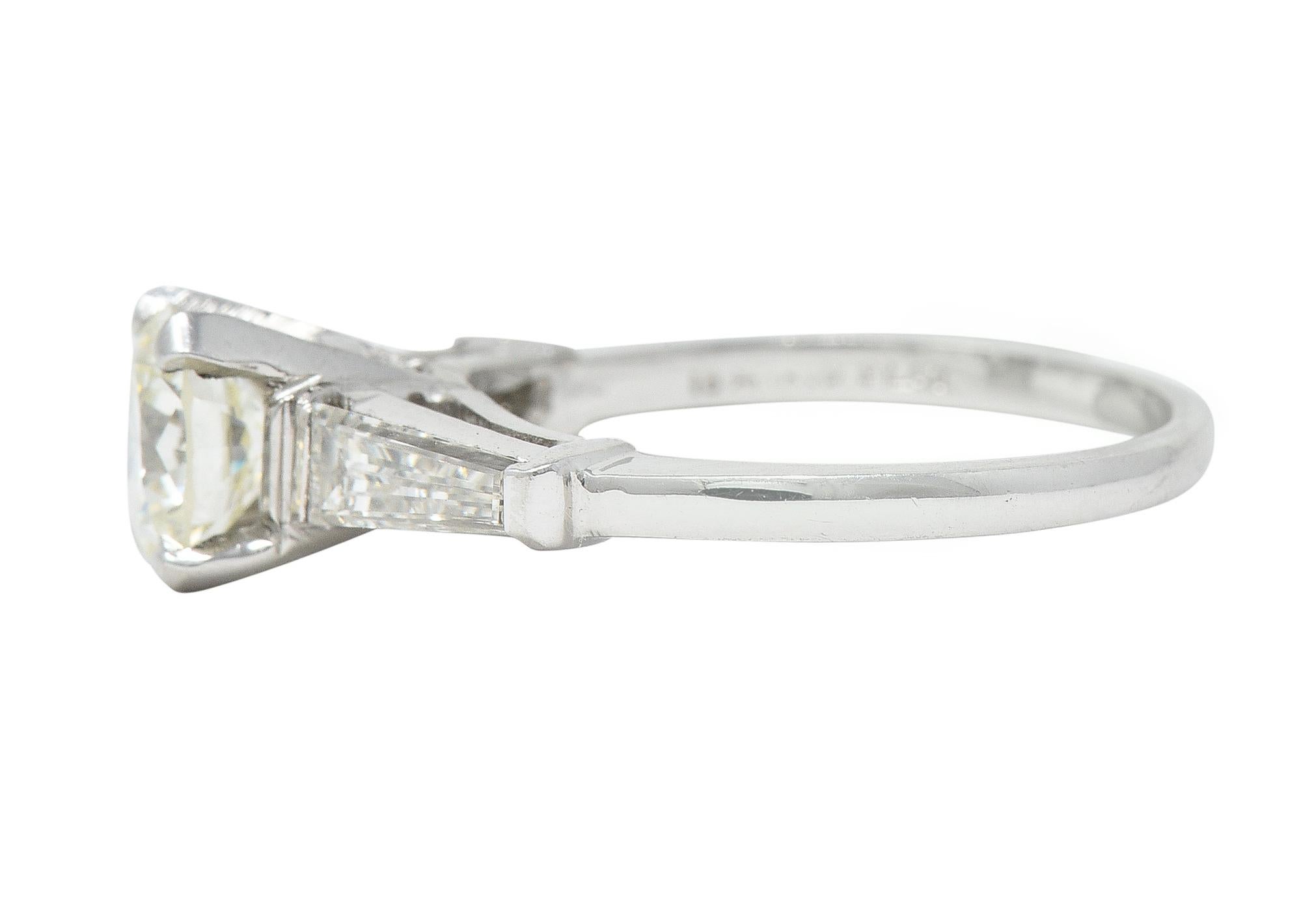 Women's Vintage 1.61 CTW Old European Diamond Platinum Three Stone Engagement Ring For Sale