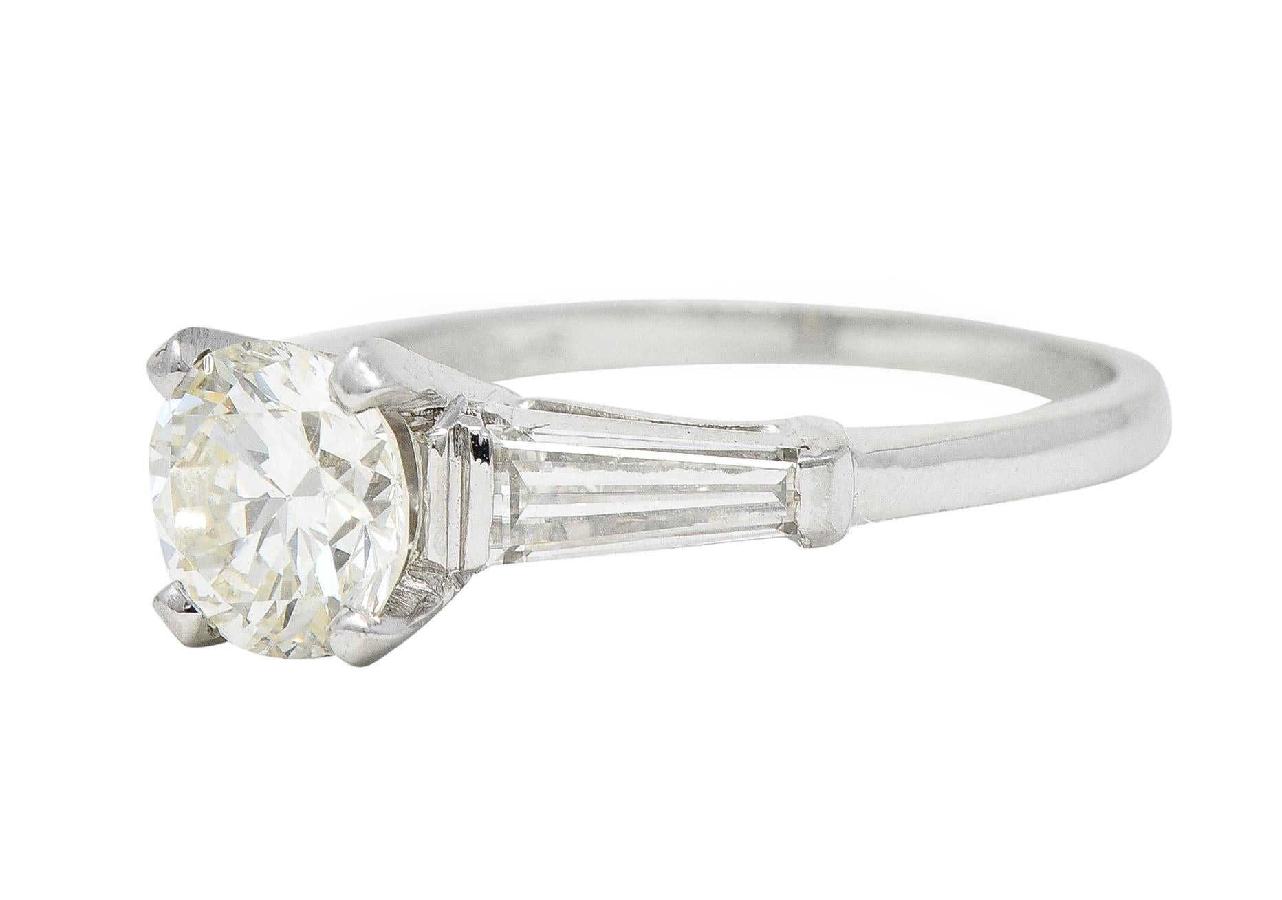 Vintage 1.61 CTW Old European Diamond Platinum Three Stone Engagement Ring For Sale 1